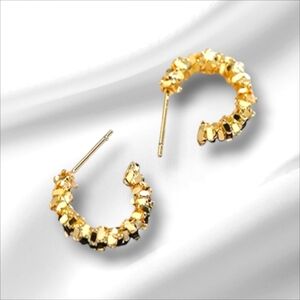 New 925 Gold Sterling Silver Asymmetrical C Shape Earrings